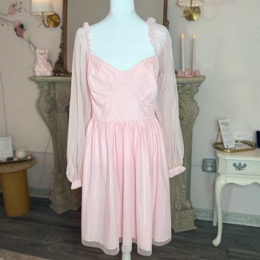 Eloquii Pink Dress with Sheer Sleeves